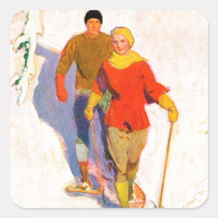 Couple Wearing Snowschuhe von McClelland Barclay Quadratischer Aufkleber