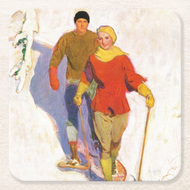 Couple Wearing Snowschuhe von McClelland Barclay Rechteckiger Pappuntersetzer (Vorderseite)