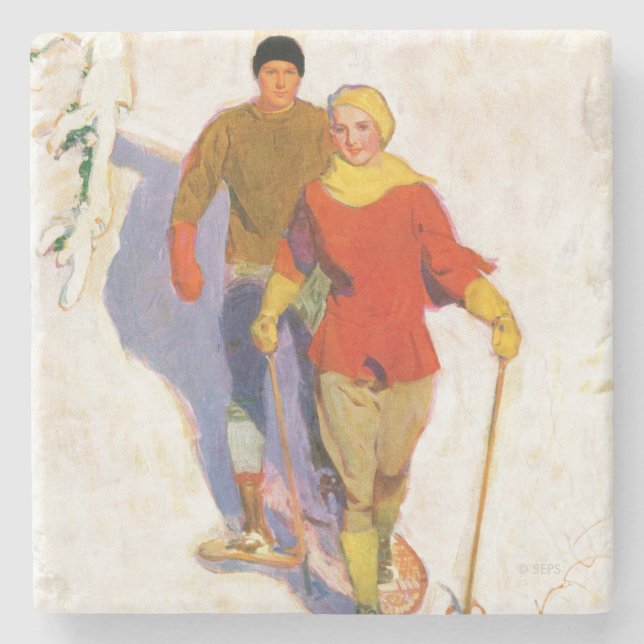 Couple Wearing Snowschuhe von McClelland Barclay Steinuntersetzer (Vorderseite)