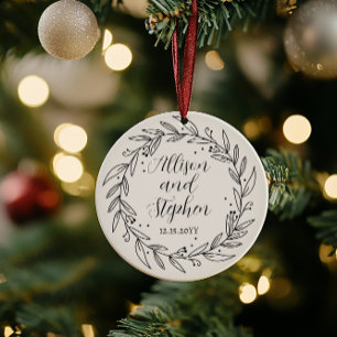 Couple Wreath-Namen   Foto des Hochzeitdatums Keramik Ornament