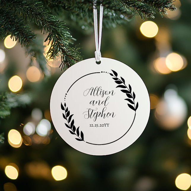 Couple Wreath-Namen | Foto des Hochzeitdatums Ornament (Couple Wreath with Names Wedding Date Photo Keepsake Ornament)