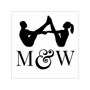 Couple Yoga Pose Wedding 2 Initials LG Ampersand Permastempel