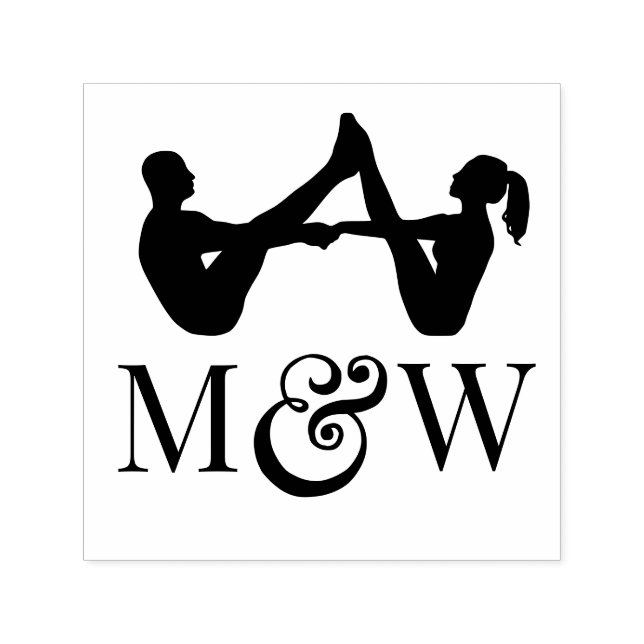 Couple Yoga Pose Wedding 2 Initials LG Ampersand Permastempel (Design)