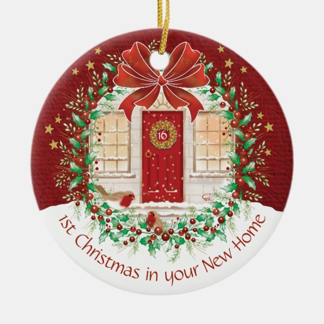 Couple's 1. Weihnachts New Zuhause, 2 Robins Keramik Ornament (Vorne)