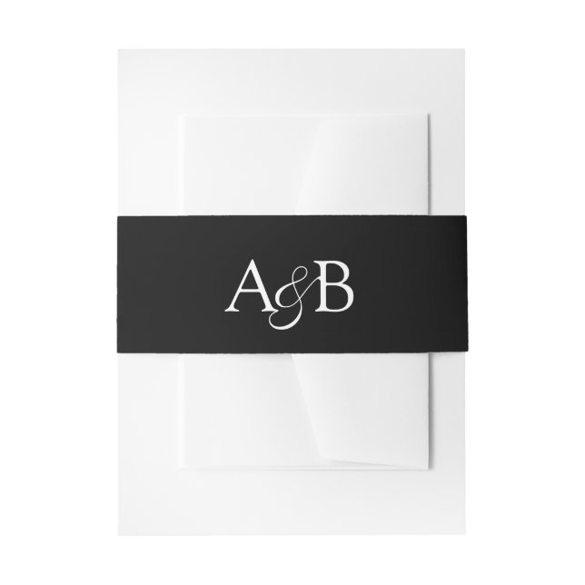 Couple's Ampersand Monogram Black White Initials Einladungsbanderole (Vorderseite Beispiel)