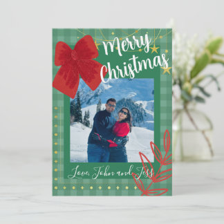 Couples Christmas Card With Plaid Background Einladung