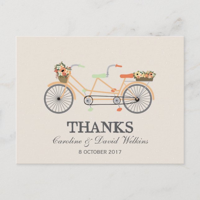 Couple's Cycle Wedding Danke Postcard Postkarte (Vorderseite)