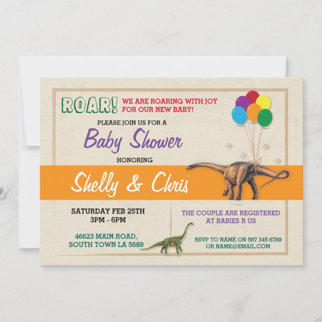 Couples Dinosaur Baby Shower Boy Girl Twins Invite Einladung (Vorderseite)