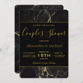 Couple's Dusche Elegantes schwarzes und goldenes M Einladung