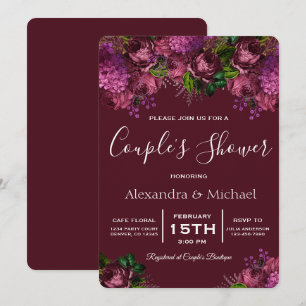Couple's Dusche Floral Marsala Burgund Einladung