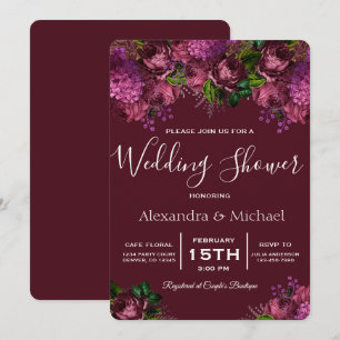 Couple's Dusche Floral Marsala Burgund Einladung