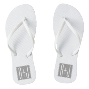 Couples Initails or Other Text White & Grey Flip Flops