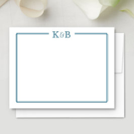 Couple's Initials Newlyweds Monogram Blue Mitteilungskarte