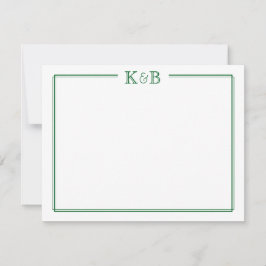 Couple's Initials Newlyweds Monogram Green Mitteilungskarte