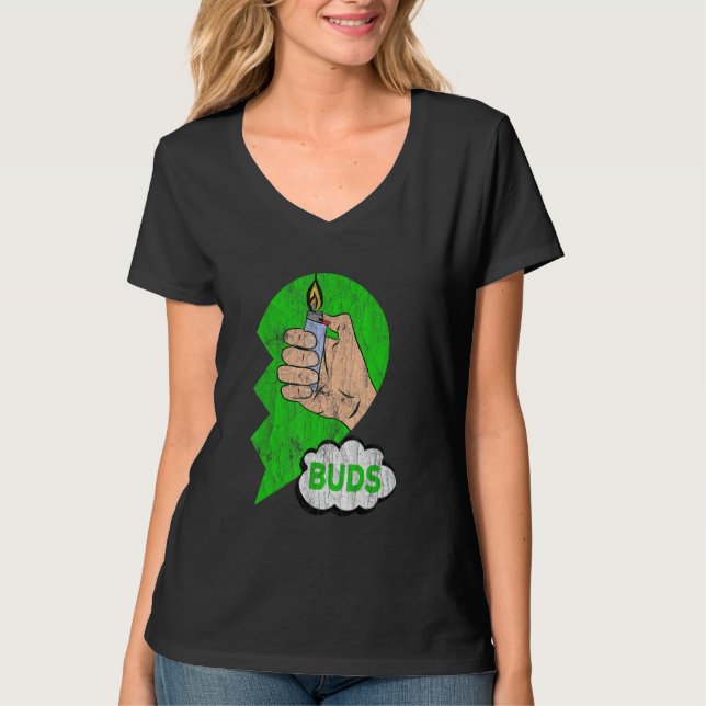 Couples Matching Best Buds Weed Funny Joint Stoner T-Shirt (Vorderseite)
