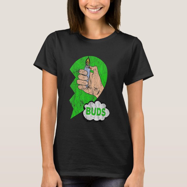 Couples Matching Best Buds Weed Funny Joint Stoner T-Shirt (Vorderseite)