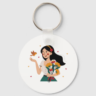 Couple's Matching Flower Illustration keychain Schlüsselanhänger