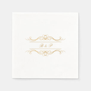 Couple's Monogram Elegant Gold Swirl Wedding Serviette