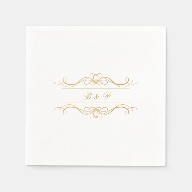 Couple's Monogram Elegant Gold Swirl Wedding Serviette (Vorderseite)