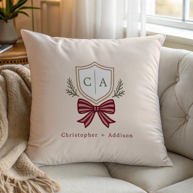 Couple's Monogram Wappen Bow Christmas Throw Kisse Kissen (Von Creator hochgeladen)