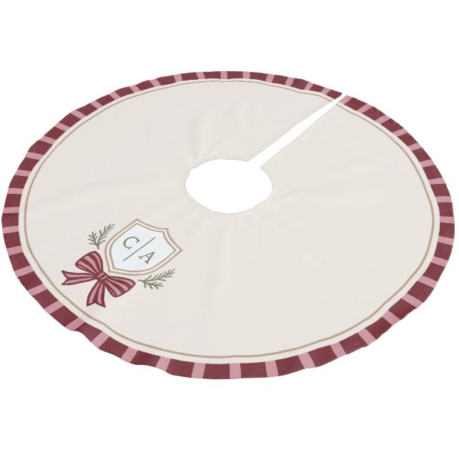 Couple's Monogram Wappen Bow Weihnachtsbaumrock Polyester Weihnachtsbaumdecke (Schrägansicht)