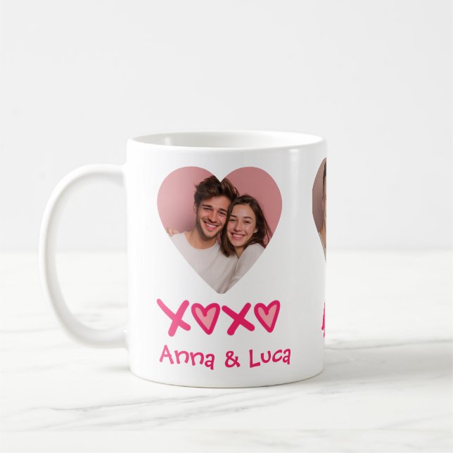 Couples Name XOXO Valentine's Day Custom Photo Mug Kaffeetasse (Links)