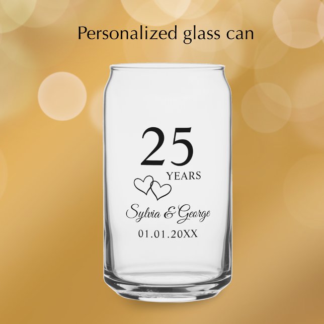 Couple's Names Heart 25th Wedding Anniversary Gift Dosenglas (Add couples names and anniversary date for an elegant keepsake glass.
)