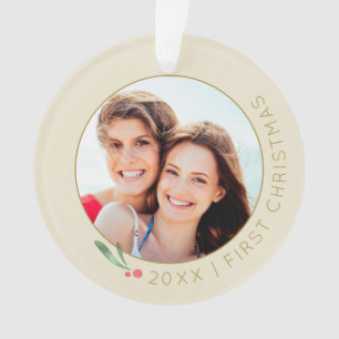 Couple's Our 1st Christmas Gold Monogram Ivory Ornament