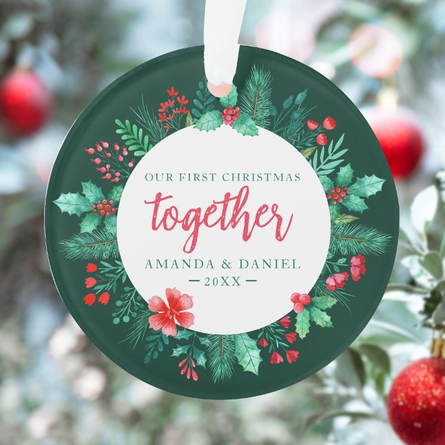 Couple's Our First Christmas Together Kranz Ornament (Our First Christmas Together Wreath Ornament)