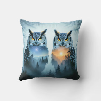 Couple's Owl Night and Day Throw Pillow Kissen