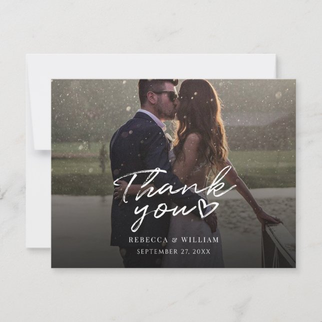 Couples Photo Hand-Lettered Wedding Thank You Dankeskarte (Vorderseite)