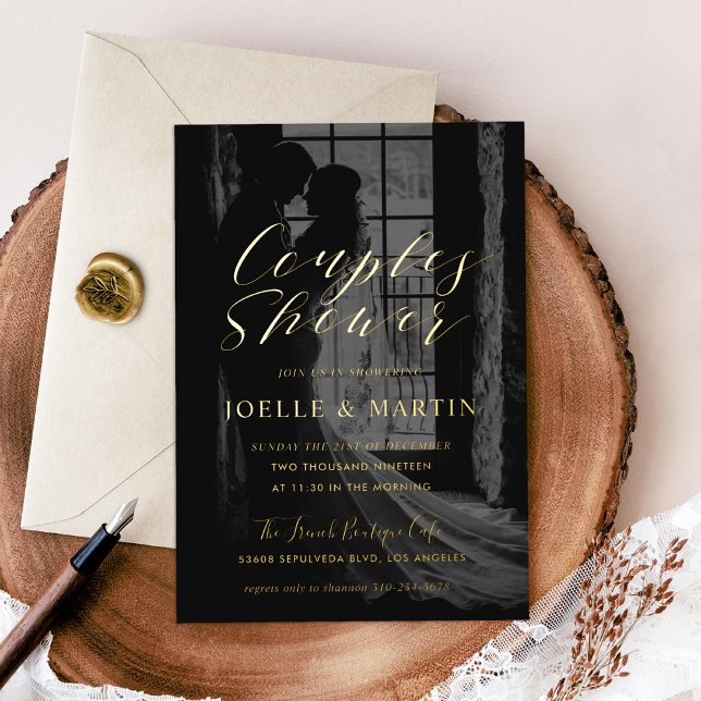 Couple's Shower Foto Engagement Party Gold Folieneinladung (Von Creator hochgeladen)