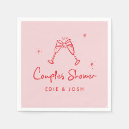 Couples shower modern pink red elegant handwritten serviette