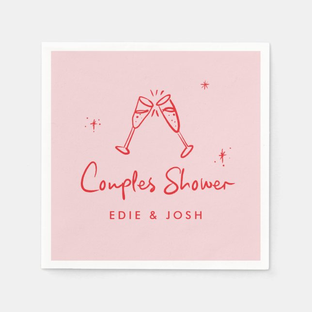 Couples shower modern pink red elegant handwritten serviette (Vorderseite)