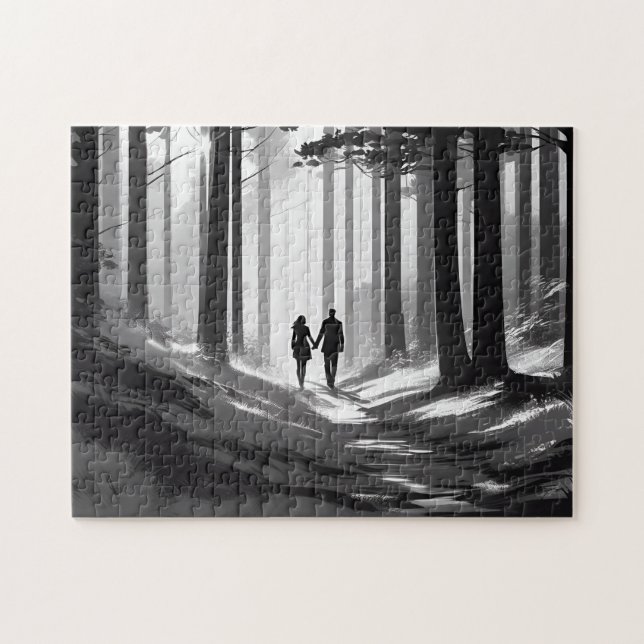 Couple's Silhouette in Serene Landschaft Puzzle (Horizontal)