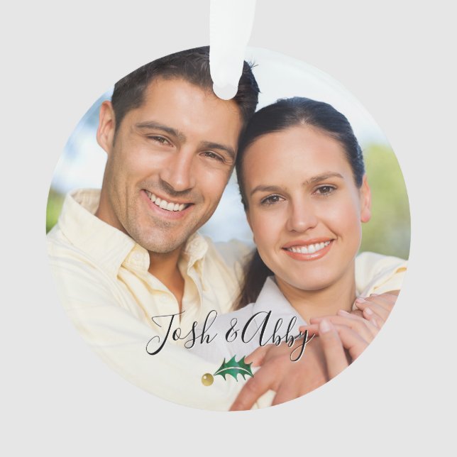Couple's Unser erstes Weihnachts-Foto & Green Gold Ornament (Vorderseite)