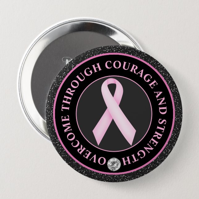 Courage and Strength – Pink Ribbon Awareness Button (Vorne & Hinten)