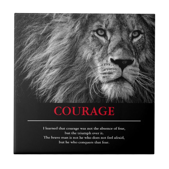 Courage Lion Motivierend Inspiration Fliese (Vorderseite)