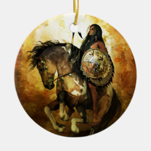 Courage Native American Warrior Keramik Ornament