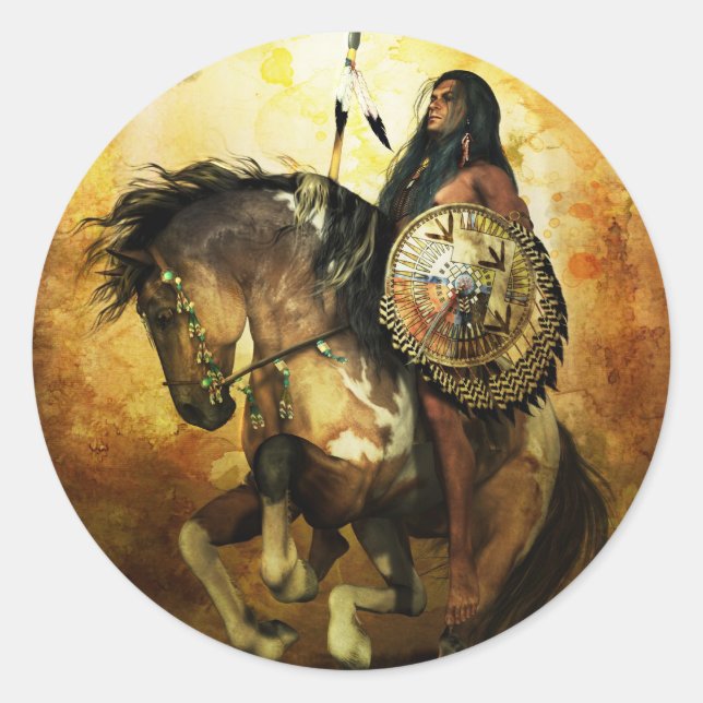 Courage Native American Warrior Runder Aufkleber (Vorderseite)