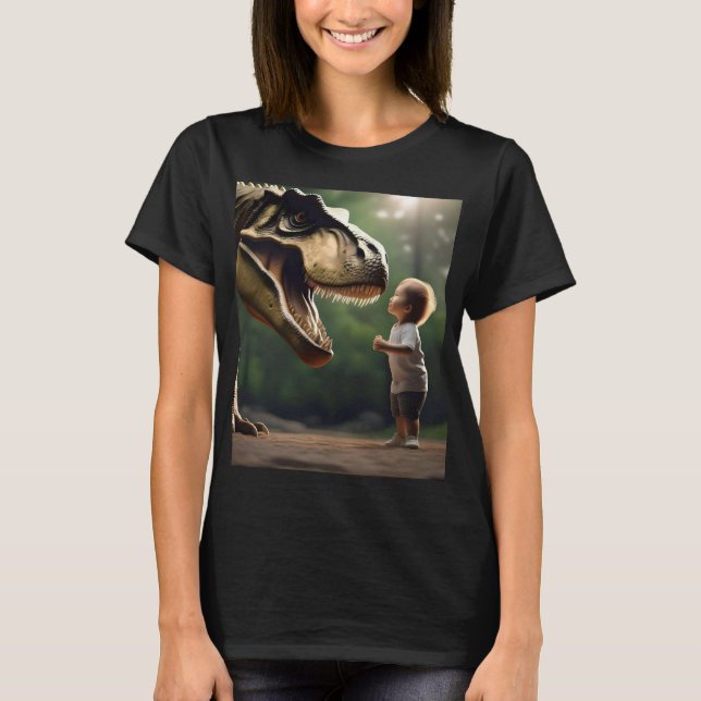 **"Courage Unleashed: A Small Boy Faces the T-Rex" T-Shirt (Vorderseite)