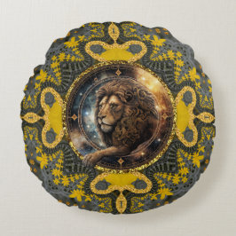 Courageous Leo Zodiac Gelbes Fraktal Mandala Rundes Kissen