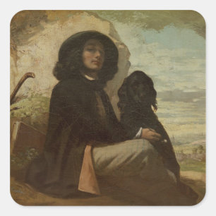 Courbet mit seinem Schwarzen Hund, 1842 Quadratischer Aufkleber
