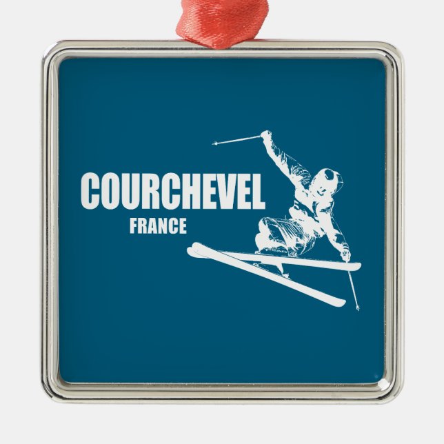 Courchevel France Skier Ornament Aus Metall (Vorne)