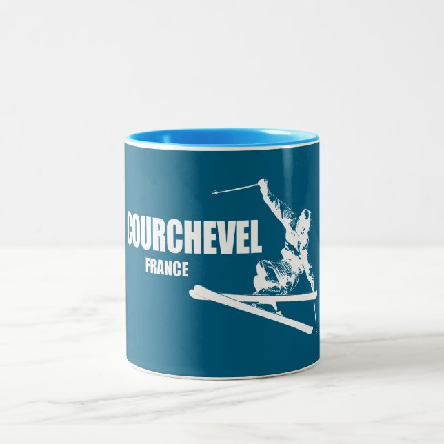 Courchevel France Skier Zweifarbige Tasse (Mittel)