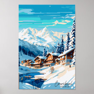 Courchevel France Vintage Reise Illustration Poster