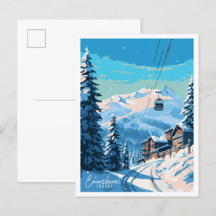 Courchevel France Vintage Reise Illustration Postkarte