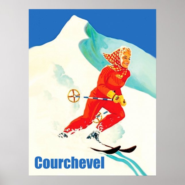 Courchvel, Dame on ski track, Frankreich, Vintag Poster (Vorne)