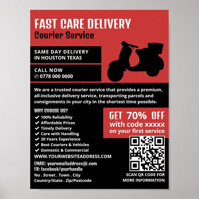 Courier Moped Design, Kurierdienstwerbung Poster (Vorne)