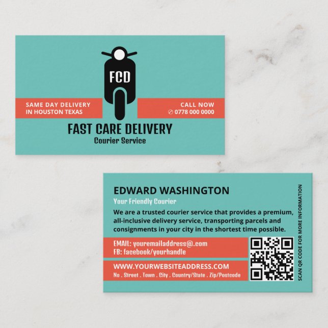 Courier Moped Logo, Kurierdienst Visitenkarte (Vorne/Hinten)